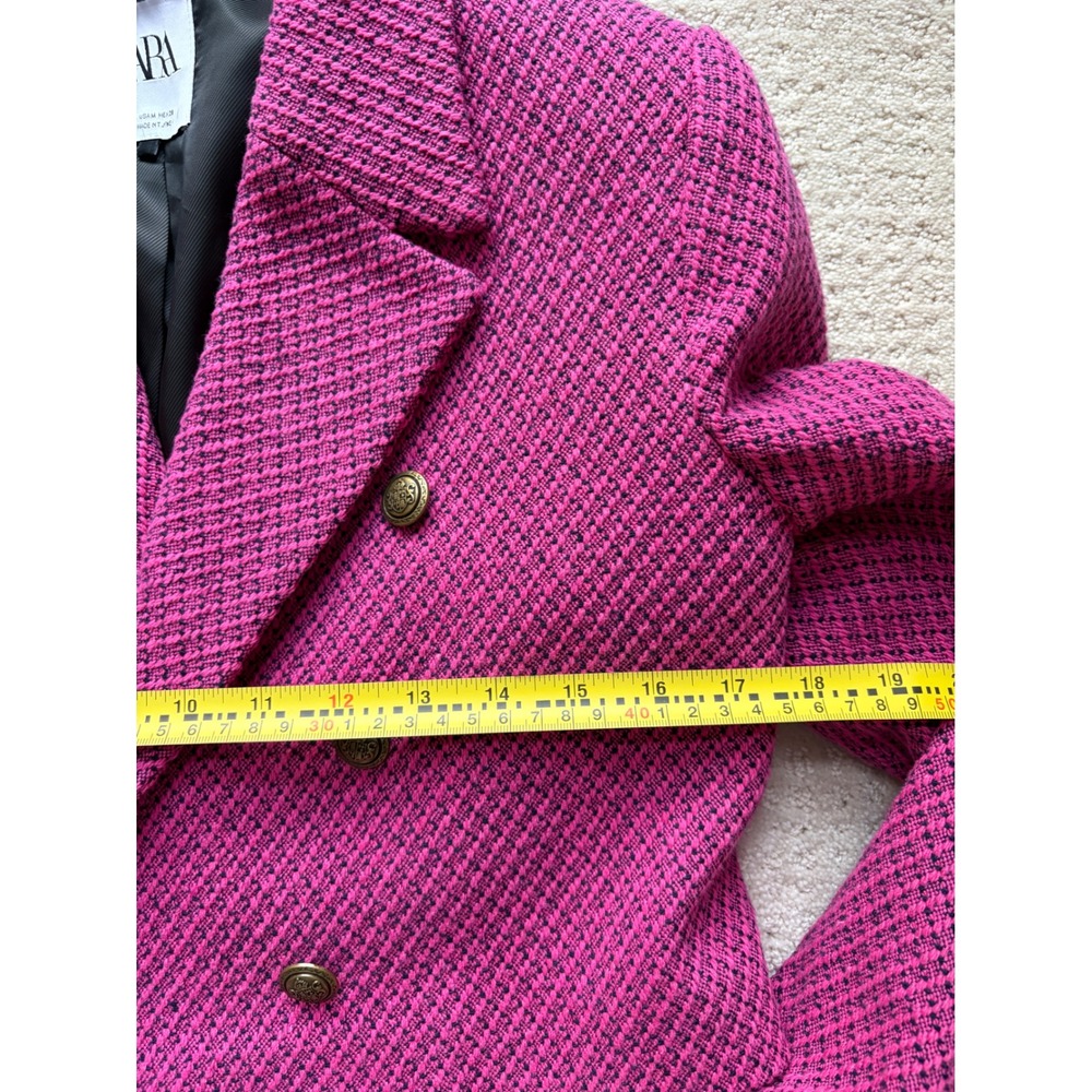 Zara Cropped Blazer Medium Pink Tweed Gold Buttons Barbiecore Parisian Preppy - Picture 3 of 7